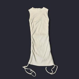 Streetwear White Ribbed Bodycon Mini Dress w Ruched Sides by Rebellious